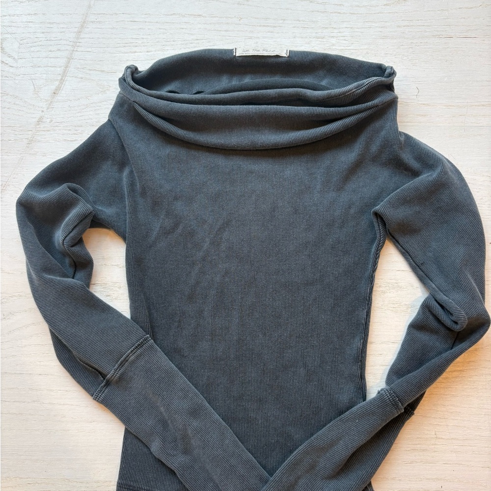 We The Free Off-Shoulder Ribbed Sweater - Charcoal Gray